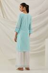 Shop_The Indian Cause_Blue Cotton Piping V-neck Solid Straight Kurta_at_Aza_Fashions