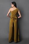 Shop_Swatee Singh_Green Crepe One Shoulder Flag Draped Jumpsuit _at_Aza_Fashions