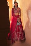 Shop_Ridhi Mehra_Pink Blouse Net Embroidery Floral Zuhr Bloom Bridal Lehenga Set  _at_Aza_Fashions