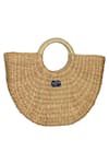 Shop_Gin & Tonic_Beige Sequin Winking Eye Embellished Basket Woven Beach Bag _at_Aza_Fashions