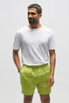 Shop_Terra Luna_Green 100% Linen Solid Pool Shorts _at_Aza_Fashions