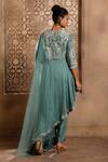 Shop_Omana By Ranjana Bothra_Blue Silk, Chiffon, Organza, Crepe Embroidery Asymmetric Anarkali Sharara Set _at_Aza_Fashions