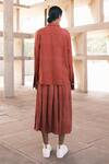 Shop_Urvashi Kaur_Red Handloom Cotton Embroidery Hana Box Pleated Skirt _at_Aza_Fashions
