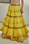 Shop_Surily G_Yellow Hand Embroidery Pipe Chanderi Badla Lehenga Skirt _at_Aza_Fashions