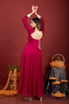 Monk & Mei By Sonia Anand_Purple Brocade, Satin, Organza Tassels Floral Pattern Anarkali With Dupatta _Online_at_Aza_Fashions