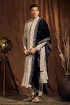 Shop_More Mischief_Grey Silk Linen Embroidery Floral Sherwani  _at_Aza_Fashions