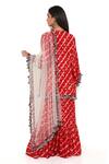 Shop_Payal Singhal_Red Silk, Net Bandhani, Leheriya Pattern Notched Kurta Sharara Set _at_Aza_Fashions