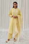 Shop_Ayaka_Yellow Printed Checkered Hand Block Dupatta  _at_Aza_Fashions