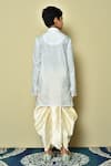 Shop Petite Pomme White Cotton, Silk Patterned Kurta And Dhoti Set at Aza Fashions Shop_Petite Pomme_White Cotton, Silk Patterned Kurta And Dhoti Set _at_Aza_Fashions