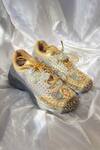Shop_Chal Jooti_Gold Embroidered The Lotus Warrior Queen Wedding Sneakers_at_Aza_Fashions