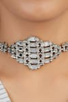 Shop_House Of Tuhina_Silver Plated Mirror Falak Teer Studded Choker _at_Aza_Fashions