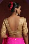Shop_Weaver Story_Gold Tissue Plunge V Neck Pintucked Blouse _at_Aza_Fashions