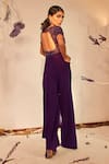 Shop_Babita Malkani_Purple Italian Crepe Embroidered Sequin V Neck Crystal Jumpsuit _at_Aza_Fashions