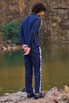 Shop_Dash And Dot_Blue 2% Lycra, 35% Viscose, 63% Polyester Geometric Pattern Jacquard Pant Set _at_Aza_Fashions