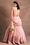 Shop_Pleats By Kaksha And Dimple_Pink Kasturi Crepe V Neck Embroidered Lehenga Set_at_Aza_Fashions