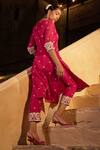 Shop_PREEVIN_Fuchsia Kurta And Pant Cotton Mulmul Embroidered Floral With  _at_Aza_Fashions