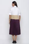 Shop_Escape By Aishwarya_Purple Cotton Satin Shawl Neck Pleated Colorblock Midi Dress _at_Aza_Fashions