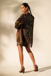 Shop_Nikita Mhaisalkar_Multi Color Georgette Sequins, Embroidery Open Neck Abstract Print Trench Coat _at_Aza_Fashions