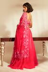 Shop_Premya By Manishii_Fuchsia Georgette Sequins, Beads V-neck Strappy Blouse Lehenga Set _at_Aza_Fashions
