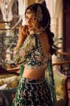 Shop_LASHKARAA_Green Net With Santoon Inner Embroidery Zari Flower Bouquet Bridal Lehenga Set_at_Aza_Fashions