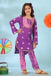 Shop_Cute Couture_Purple Cotton Lace Bandhani Print Kurta And Pant Set _at_Aza_Fashions