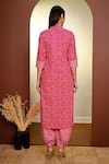 Shop_Pheeta_Pink Cotton Printed Paisley Mandarin Kurta And Pant Set _at_Aza_Fashions