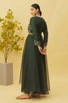 Shop_Samyukta Singhania_Green Kurta  Dola Silk And Semi Organza Embroidered Floral V Neck & Palazzo Set _at_Aza_Fashions