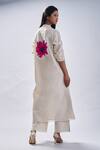 Shop_Taika By Poonam Bhagat_Ivory Chanderi Embroidered Floral Notched Patterned A-line Tunic Set _at_Aza_Fashions