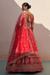 Shop_Angad Singh_Red Raw Silk Embroidery Zardozi Leaf Neck Floral Bridal Lehenga Set _at_Aza_Fashions