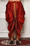 Shop_Arihant Rai Sinha_Red Dupion Silk Floral Metallic Pattern Hem Cowl Pant _at_Aza_Fashions