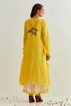 Shop_Prama By Pratima Pandey_Yellow Chanderi Round Neck Hand Block Print Dress With Inner _at_Aza_Fashions