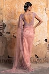 Nitika Gujral_Pink Saree And Blouse Net Embroidered Bead Plunge V & Crystal Work With Neck _Online_at_Aza_Fashions