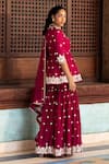 Shop_PREEVIN_Fuchsia Cotton Mulmul Embroidered And Short Angarkha Sharara Set  _at_Aza_Fashions