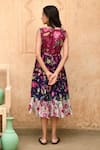 Shop_Taro_Multi Color Chanderi Silk V-neck Floral Dream Print Dress _at_Aza_Fashions