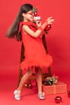 Shop_Hoity Moppet_Red Crepe, Satin Feathers Hem Dress _at_Aza_Fashions