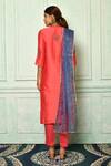 Shop_Aryavir Malhotra_Coral Kurta Silk Chanderi Embroidery Mandarin Collar Straight Set_at_Aza_Fashions