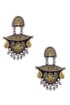 Shop_Neeta Boochra_Gold Plated Tribal Carved Earrings _at_Aza_Fashions