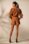 Shop_Nikita Mhaisalkar_Orange Spread Collar Shirt And Shorts Set _at_Aza_Fashions