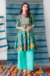 Shop_Shachi Sood_Green Dupion Silk, Fine Chanderi Kalamkari Print, Anarkali And Palazzo Set _at_Aza_Fashions