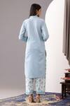 Shop_Abbaran_Blue Kurta And Salwar - Cotton Cambric Printed Polka Dots V Neck Block Set _at_Aza_Fashions