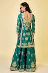 Shop_Shyam Narayan Prasad_Green Chanderi Silk Embroidery Gota Leaf Neck Kurta Set _at_Aza_Fashions
