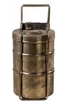 Shop Purana Darwaza Gold Brass Vintage 3 Tier Tiffin Box at Aza Fashions Shop_Purana Darwaza_Gold Brass Vintage 3 Tier Tiffin Box_at_Aza_Fashions