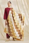 Shop_Samyukta Singhania_Beige Embroidered Phulkari Work Geometric Pattern Dupatta _at_Aza_Fashions