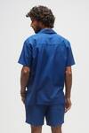 Shop_Terra Luna_Blue 100% Organic Handloom Oxford Cotton Solid Camp Collar Shirt_at_Aza_Fashions