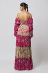 Shop_DiyaRajvvir_Fuchsia Georgette, Modal Cut Work, Off Shoulder Blouse And Tiered Skirt Set _at_Aza_Fashions