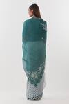 Shop_Amisha Kothari_Blue Saree Silk Organza Printed Stripe Ombre Pallu And _at_Aza_Fashions