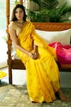 Shop_Mint N Oranges_Yellow Chanderi Silk Woven Peacock Motif Saree_at_Aza_Fashions