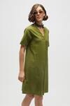 Shop_Terra Luna_Green 100% Organic Handloom Cotton Plain V Neck Overlap Dress_at_Aza_Fashions