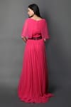 Shop_Swatee Singh_Fuchsia Georgette Solid Bateau Neck Slit Gown _at_Aza_Fashions