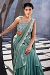 Shop_Awigna_Green Georgette Embroidery Irfat Layered Pre-draped Saree With Blouse _at_Aza_Fashions